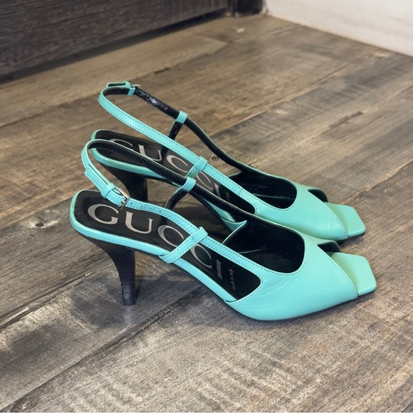 Gucci Women's Turquoise Slingback Heels Size 34 1/2 - Picture 3 of 7